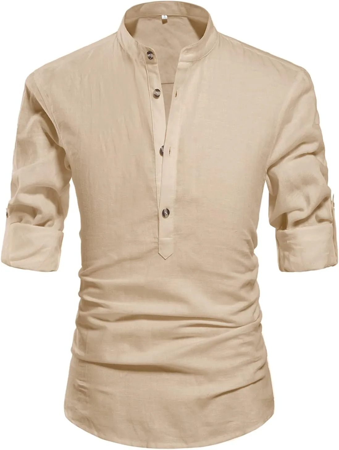 NITAGUT Men Henley Neck Long Sleeve Daily Look Linen Shirts