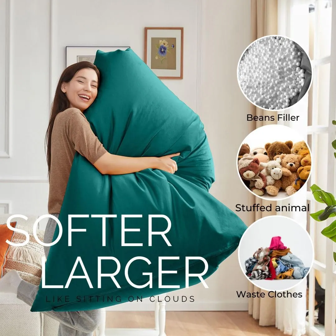 Nobildonna 4ft Bean Bag Chair Cover (No Filler) for Adults, 400L Extra Large Premium Velvet Beanbag Chair Cover, Washable Beanbag Without Filling Ultra Soft Triangular Lazy Sofa Cover (Dark Green)