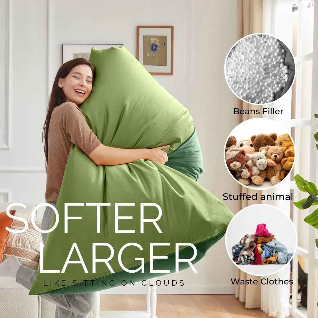 Nobildonna 4ft Bean Bag Chair Cover (No Filler) for Adults, 400L Extra Large Premium Velvet Beanbag Chair Cover, Washable Beanbag Without Filling Ultra Soft Triangular Lazy Sofa Cover (Green)
