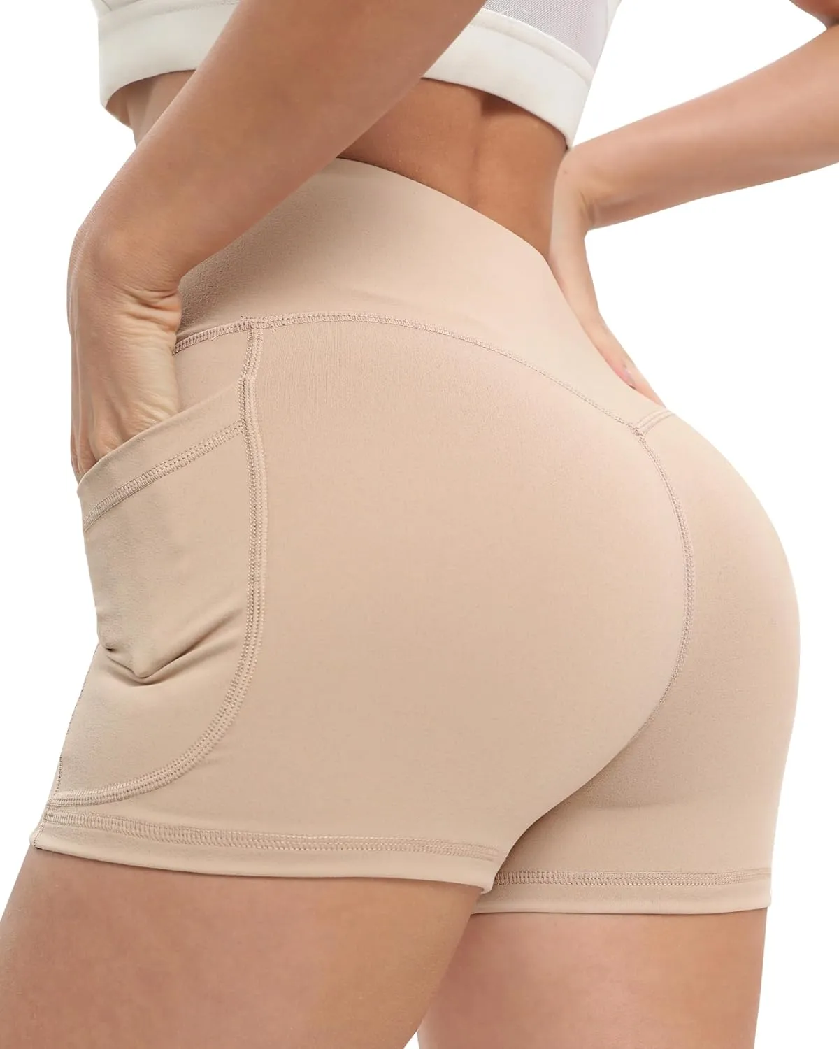 NORMOV 4 Packs Spandex Shorts for Women with Pockets, 3'' High Waisted Tummy Control Booty Yoga Shorts