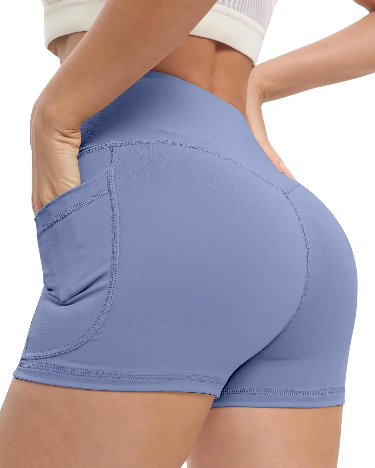 NORMOV 4 Packs Spandex Shorts for Women with Pockets, 3'' High Waisted Tummy Control Booty Yoga Shorts