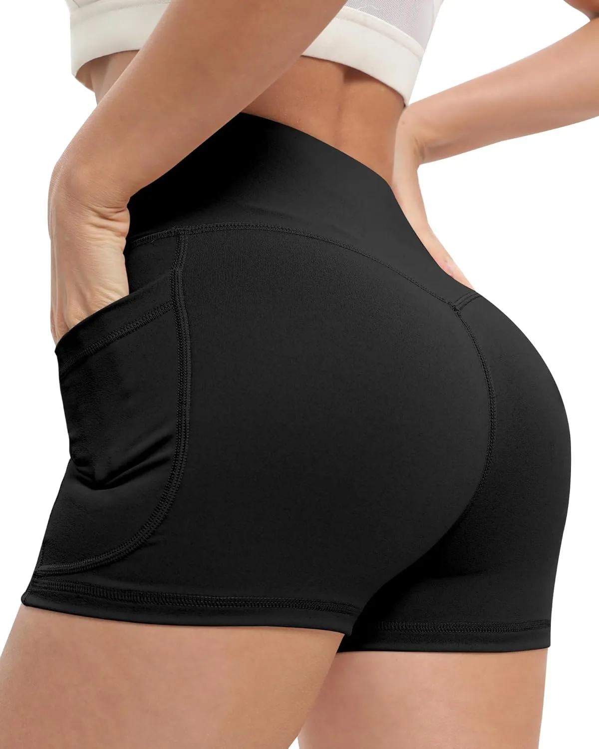NORMOV 4 Packs Spandex Shorts for Women with Pockets, 3'' High Waisted Tummy Control Booty Yoga Shorts