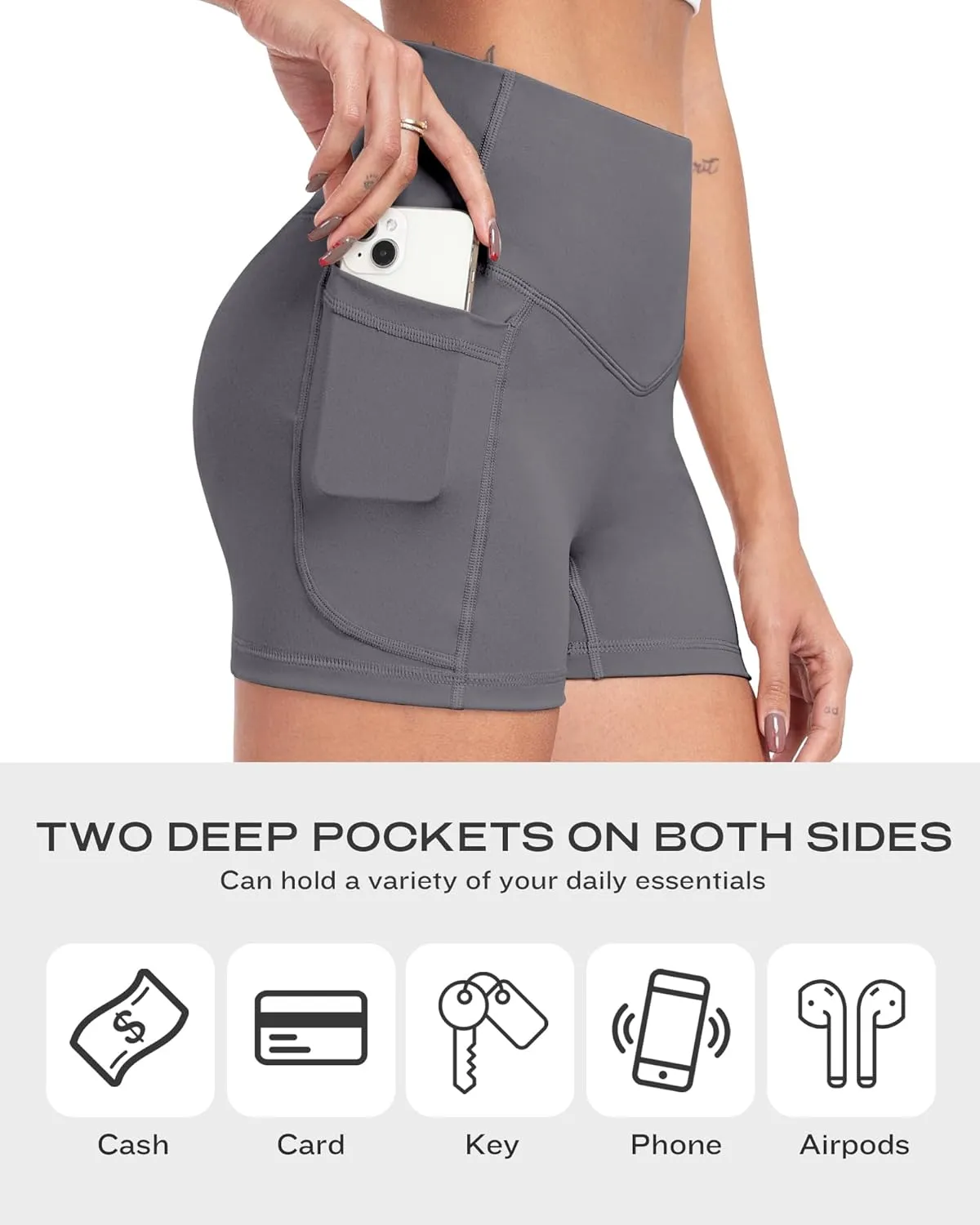 NORMOV 4 Packs Spandex Shorts for Women with Pockets, 3'' High Waisted Tummy Control Booty Yoga Shorts