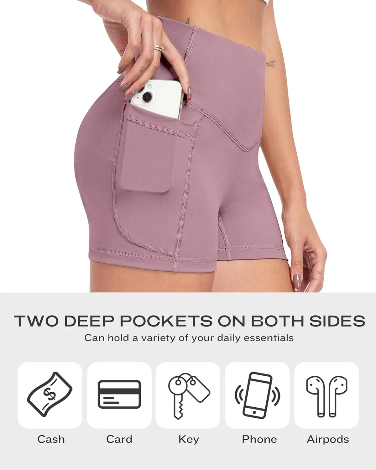 NORMOV 4 Packs Spandex Shorts for Women with Pockets, 3'' High Waisted Tummy Control Booty Yoga Shorts