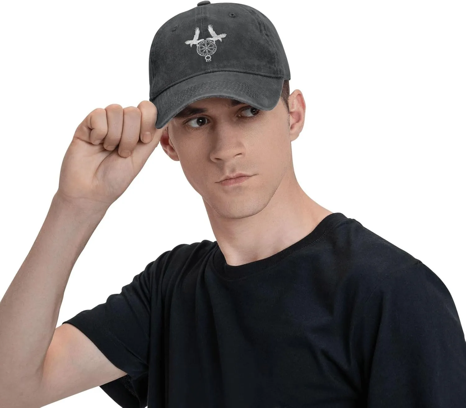 Norse Ravens Vegvisir Adjustable Cowboy Hat Outdoor Travel Casual Hat Sandwich Hat Washed Denim Hat