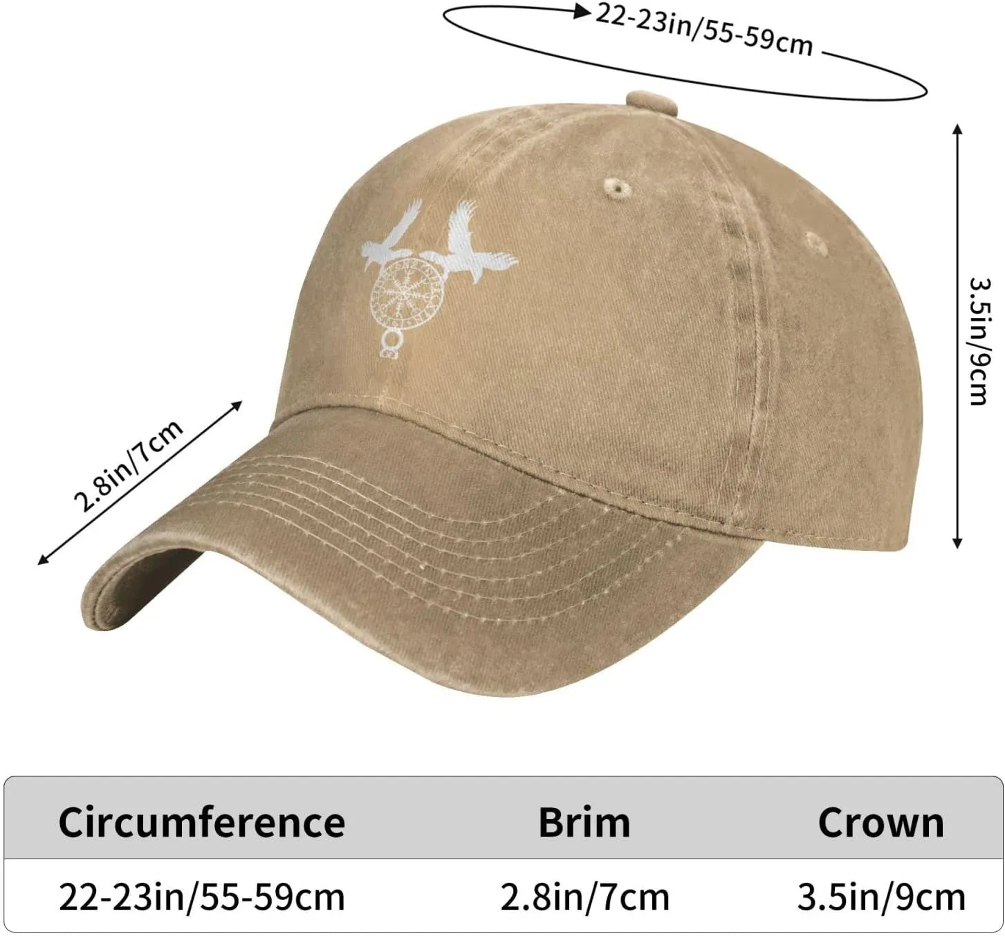 Norse Ravens Vegvisir Adjustable Cowboy Hat Outdoor Travel Casual Hat Sandwich Hat Washed Denim Hat