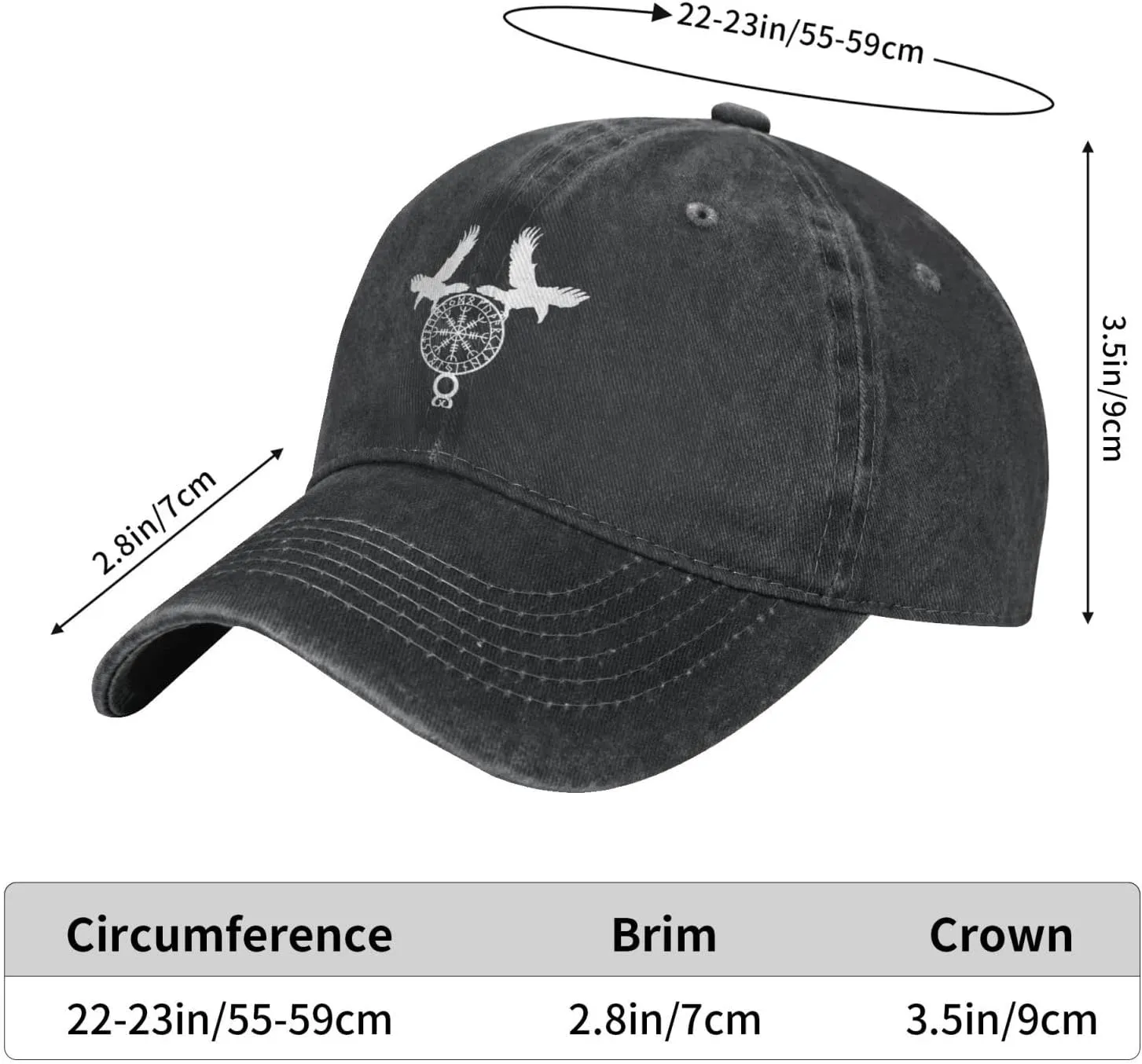 Norse Ravens Vegvisir Adjustable Cowboy Hat Outdoor Travel Casual Hat Sandwich Hat Washed Denim Hat