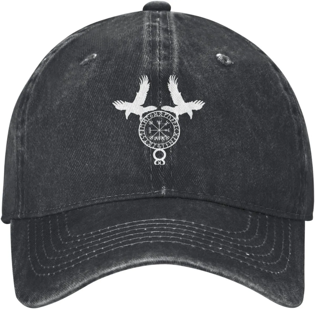 Norse Ravens Vegvisir Denim Trucker Hat Baseball Cap Men's Daddy Hat Black
