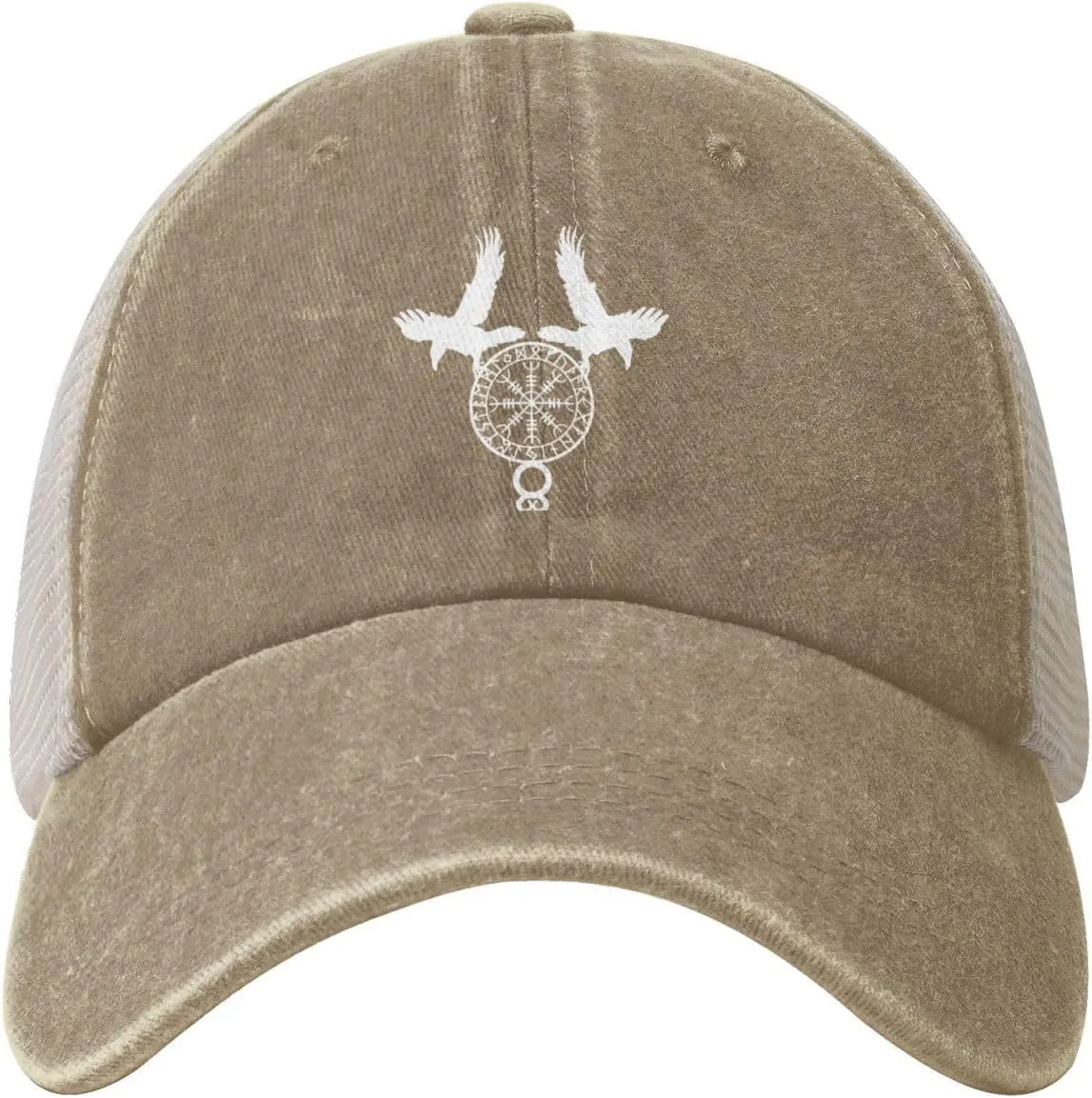 Norse Ravens Vegvisir Outdoor Adjustable Washed Denim Mesh Hat Denim Baseball Cap Cowboy Hat