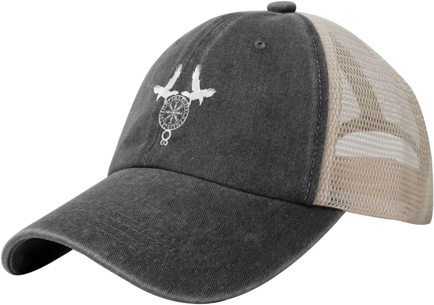 Norse Ravens Vegvisir Outdoor Adjustable Washed Denim Mesh Hat Denim Baseball Cap Cowboy Hat