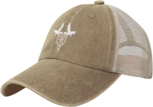 Norse Ravens Vegvisir Outdoor Adjustable Washed Denim Mesh Hat Denim Baseball Cap Cowboy Hat