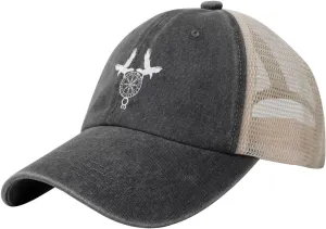 Norse Ravens Vegvisir Outdoor Adjustable Washed Denim Mesh Hat Denim Baseball Cap Cowboy Hat