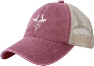 Norse Ravens Vegvisir Outdoor Adjustable Washed Denim Mesh Hat Denim Baseball Cap Cowboy Hat
