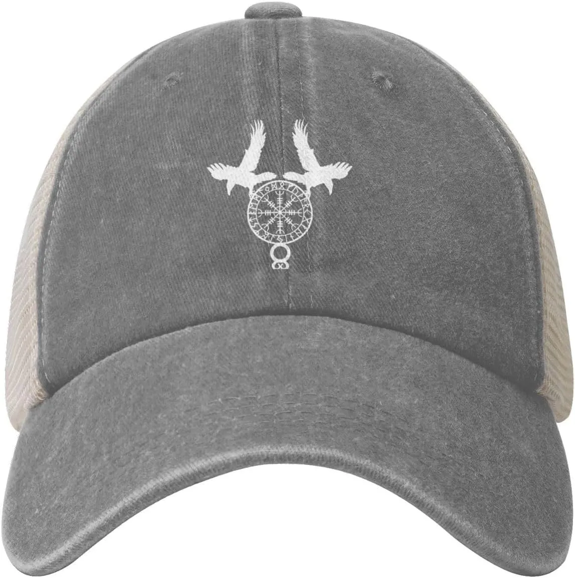 Norse Ravens Vegvisir Outdoor Adjustable Washed Denim Mesh Hat Denim Baseball Cap Cowboy Hat