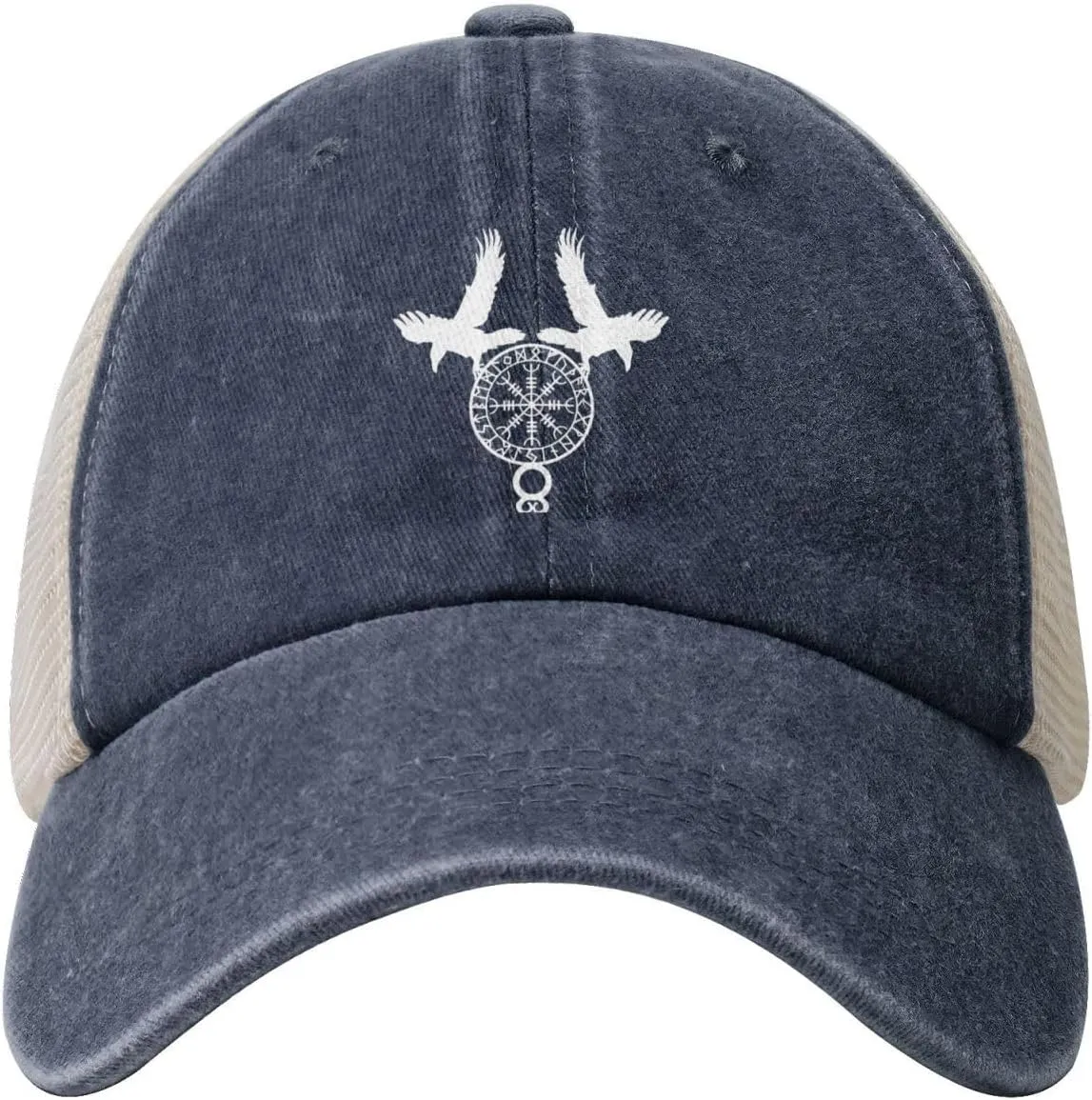 Norse Ravens Vegvisir Outdoor Adjustable Washed Denim Mesh Hat Denim Baseball Cap Cowboy Hat