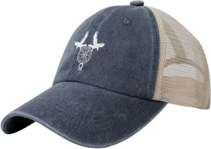 Norse Ravens Vegvisir Outdoor Adjustable Washed Denim Mesh Hat Denim Baseball Cap Cowboy Hat