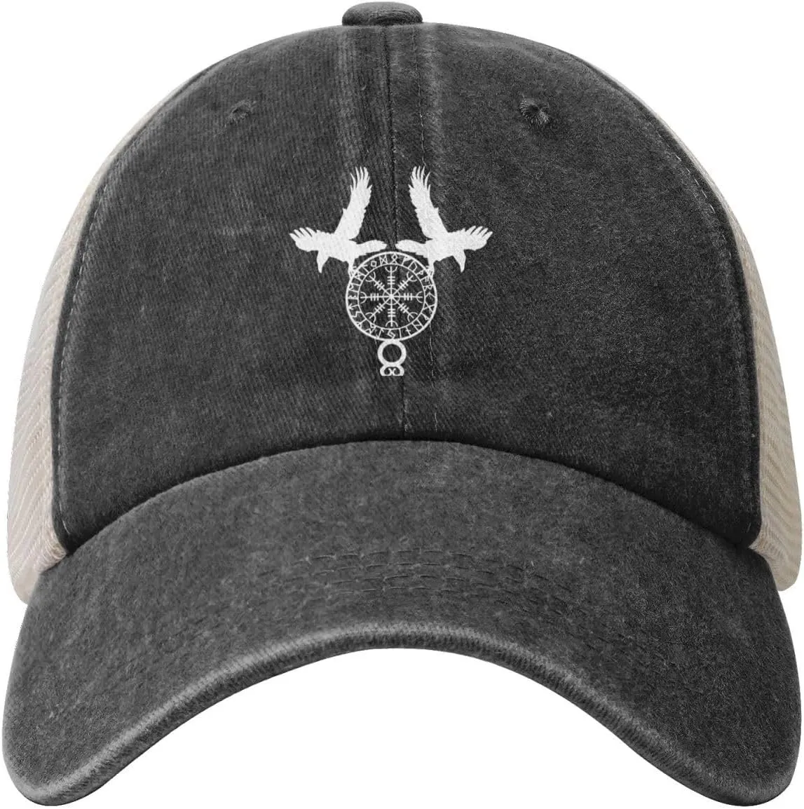 Norse Ravens Vegvisir Outdoor Adjustable Washed Denim Mesh Hat Denim Baseball Cap Cowboy Hat