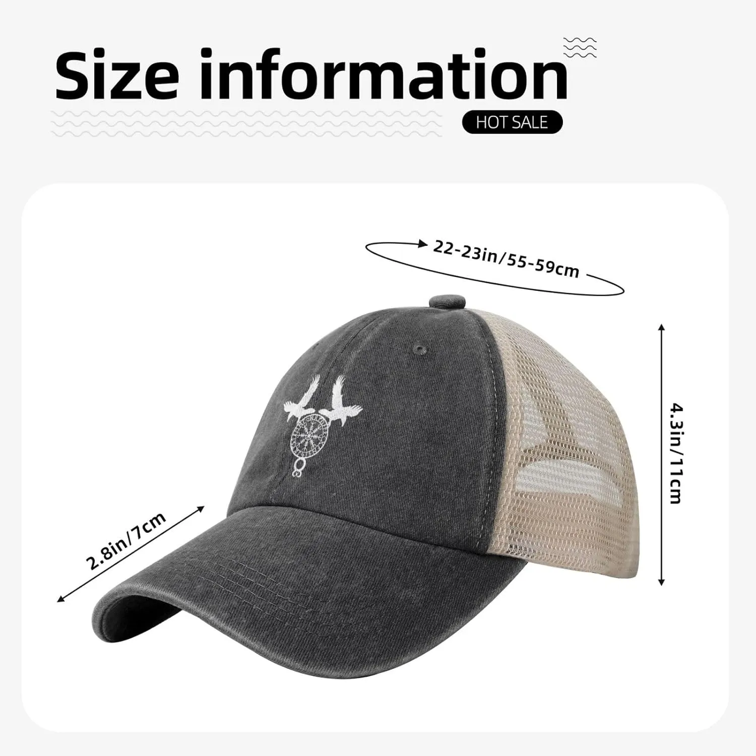 Norse Ravens Vegvisir Outdoor Adjustable Washed Denim Mesh Hat Denim Baseball Cap Cowboy Hat
