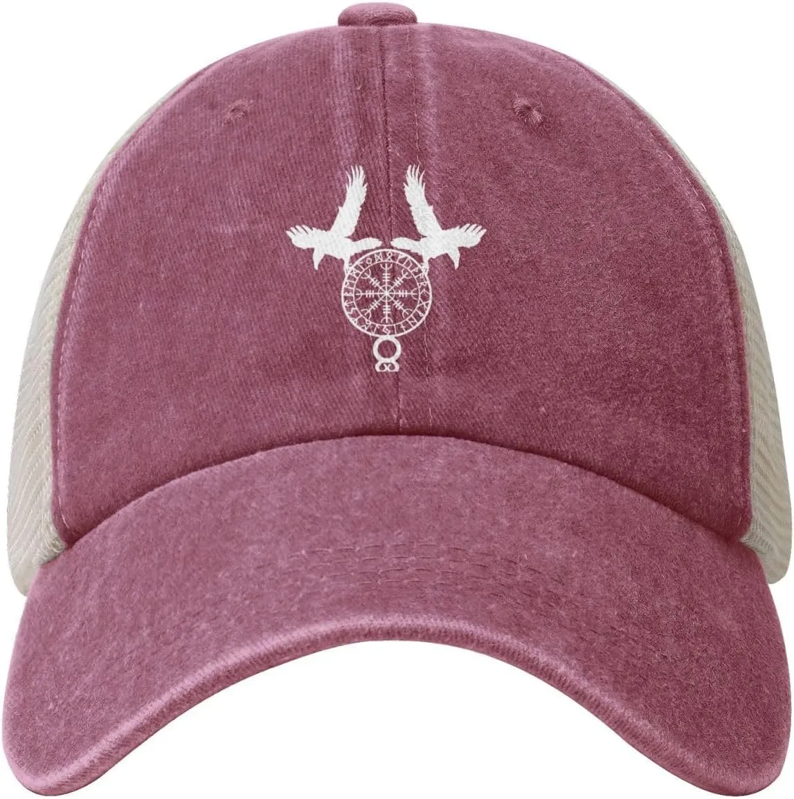Norse Ravens Vegvisir Outdoor Adjustable Washed Denim Mesh Hat Denim Baseball Cap Cowboy Hat