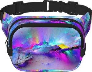 Northern Lights Painting Print Unisex Square Double Layer Waist Bag Trendy Crossbody Fanny Pack Travel Workouts