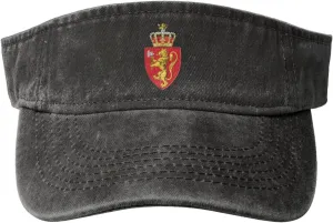 Norwegian Coat of Arms Norway Washed Denim Visor Hat for Men & Women, Adjustable Sun Cap with UV Protection