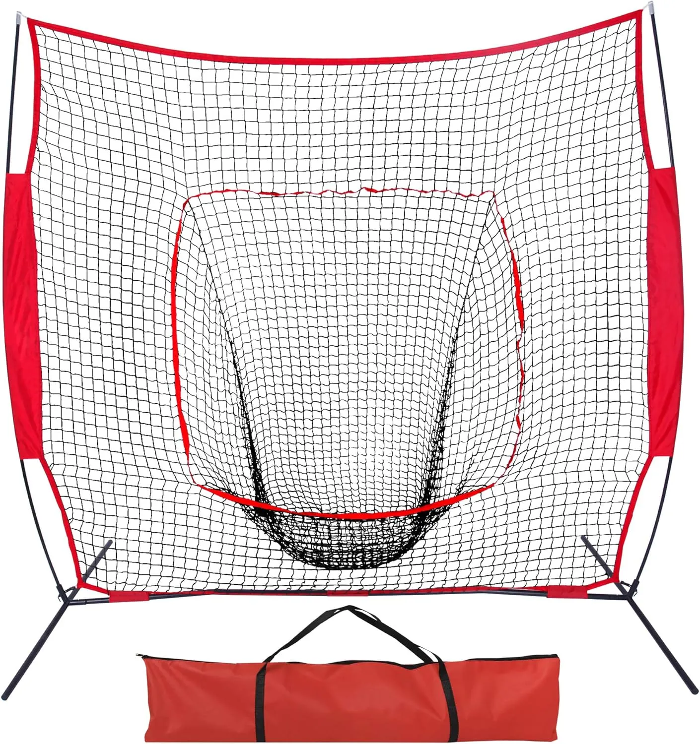 Nova Microdermabrasion 7'x7' Baseball Softball Practice Net | Portable Hitting & Pitching Net with Bow Frame & Carry Bag | Ultimate Training Equipment for All Skill Levels