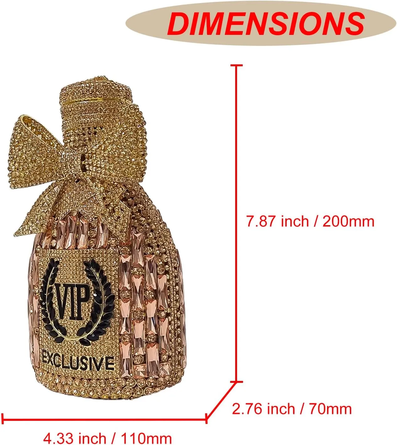 Novelty Champagne Bottle Evening Bag Rhinestone Clutch with Bowknot Women Purse Party Cocktail Crystal Handbag