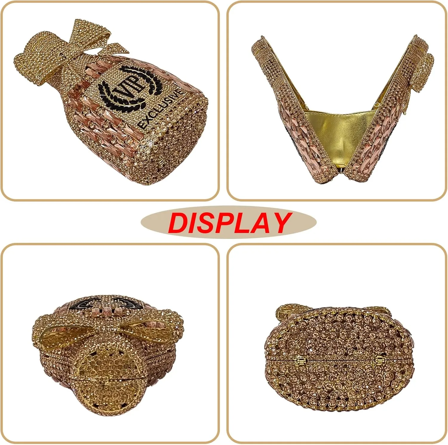 Novelty Champagne Bottle Evening Bag Rhinestone Clutch with Bowknot Women Purse Party Cocktail Crystal Handbag