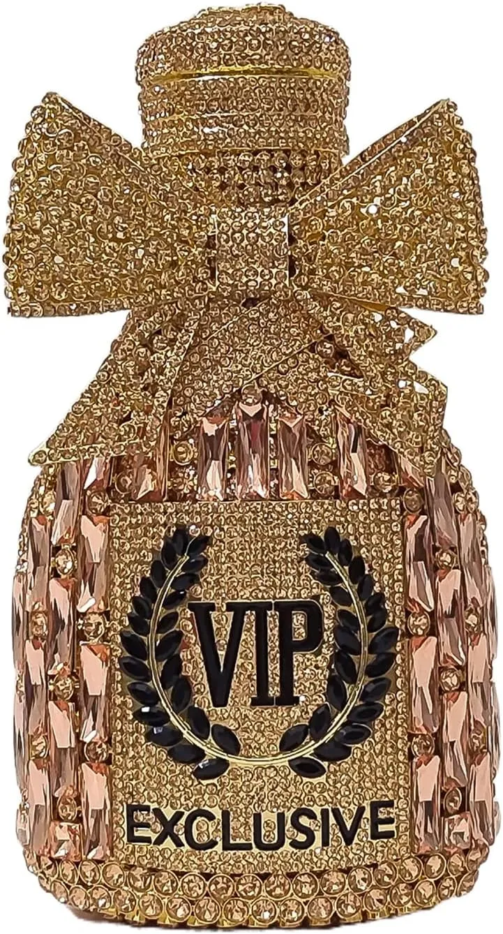 Novelty Champagne Bottle Evening Bag Rhinestone Clutch with Bowknot Women Purse Party Cocktail Crystal Handbag