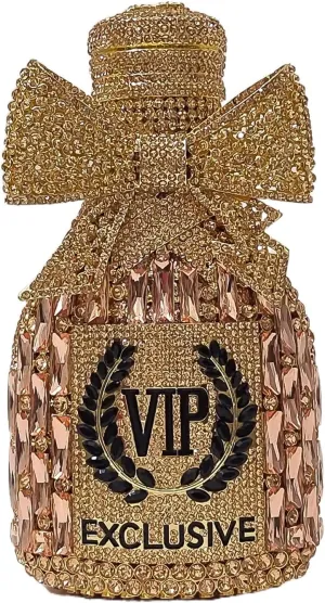 Novelty Champagne Bottle Evening Bag Rhinestone Clutch with Bowknot Women Purse Party Cocktail Crystal Handbag