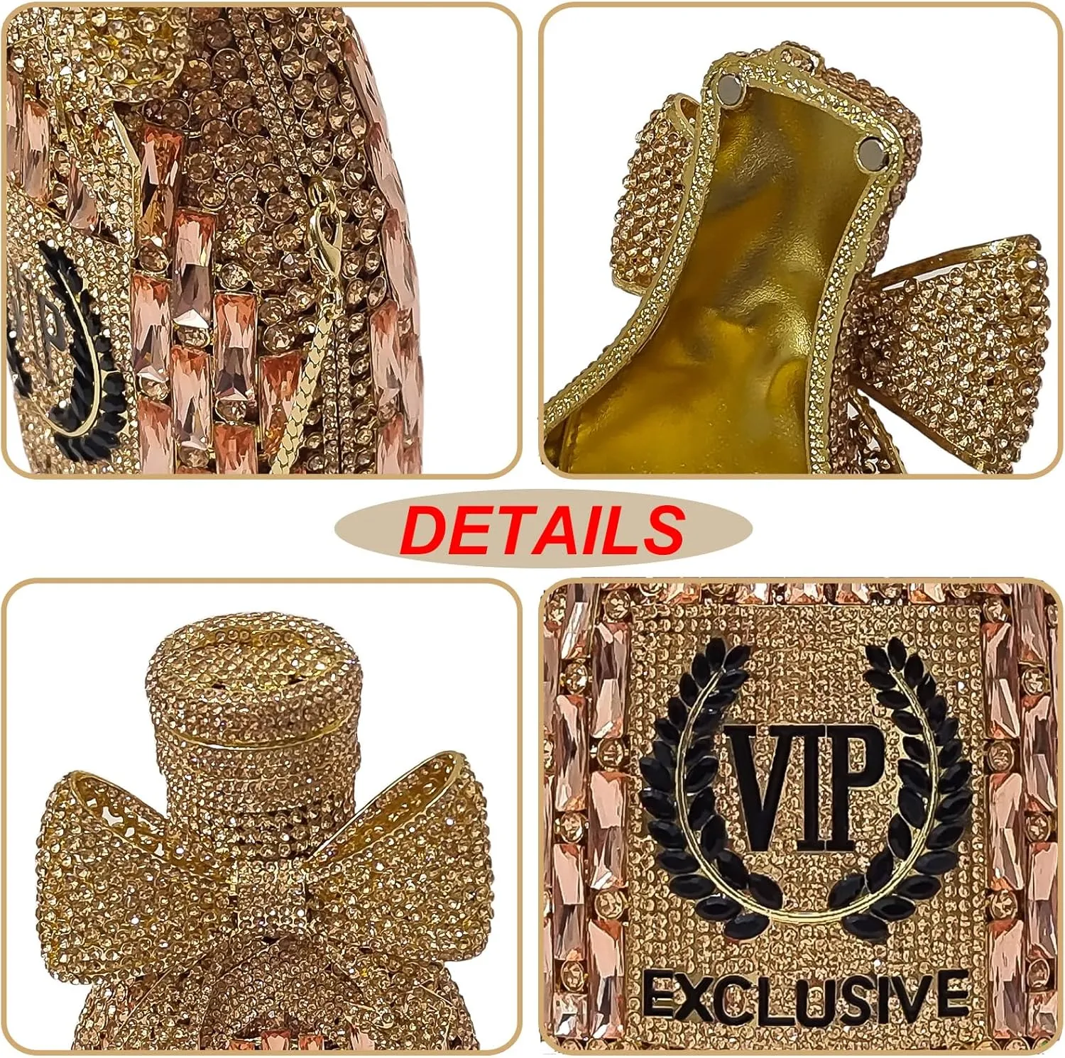 Novelty Champagne Bottle Evening Bag Rhinestone Clutch with Bowknot Women Purse Party Cocktail Crystal Handbag