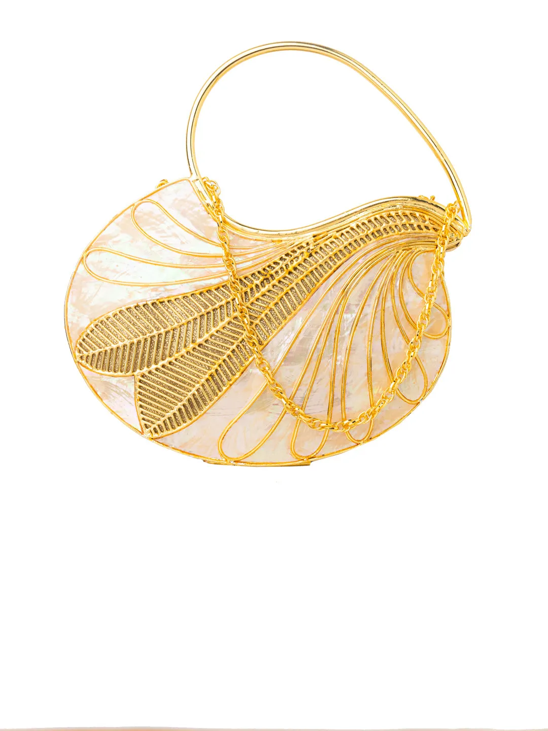 NR By Nidhi Rathi Beige Gold-Toned Embellished Box Clutch