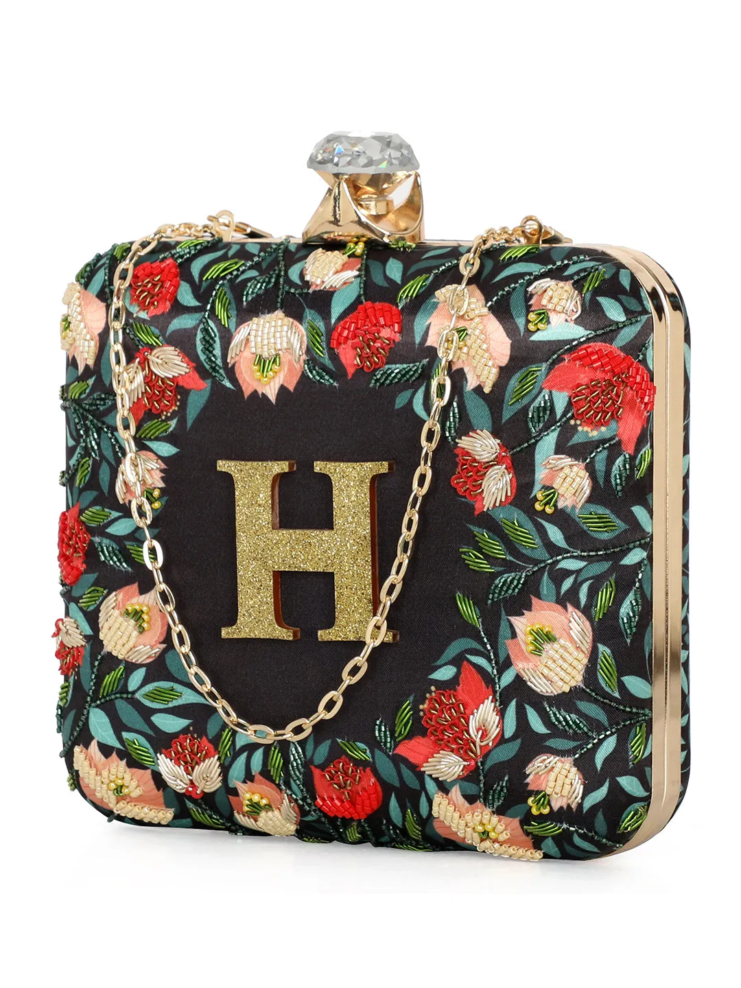 NR By Nidhi Rathi Black & Red Embellished Box Clutch