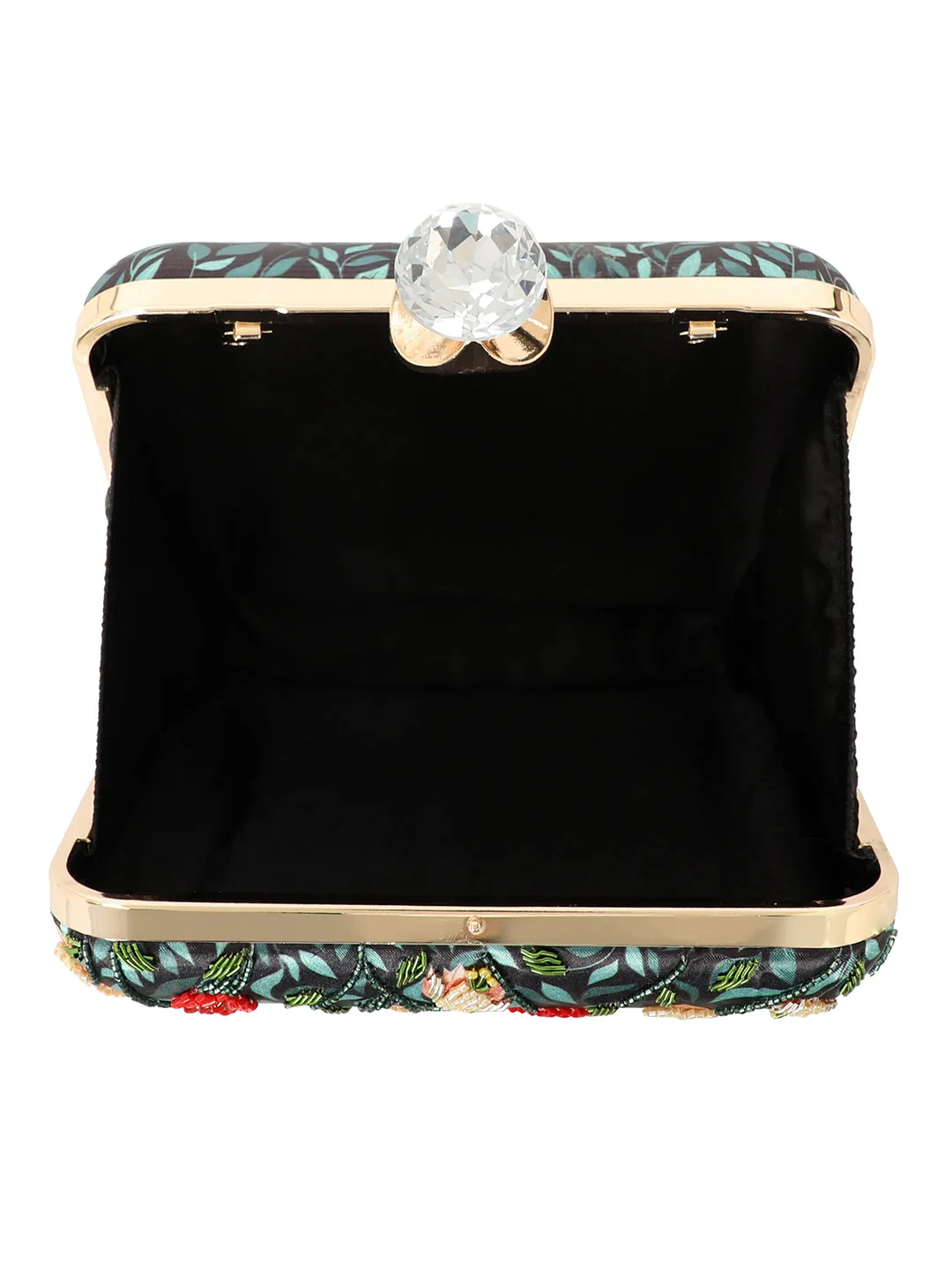 NR By Nidhi Rathi Black & Red Embellished Box Clutch