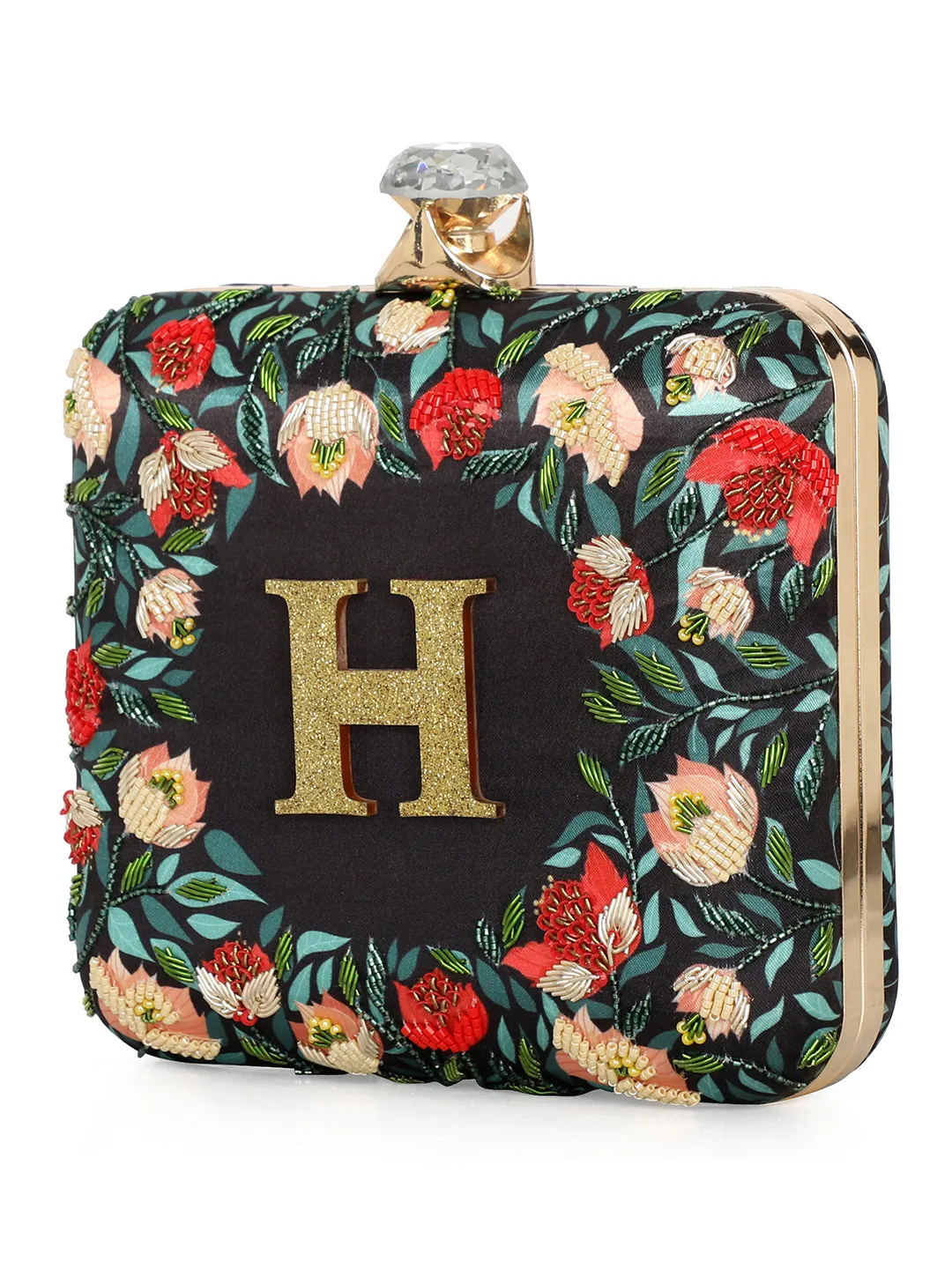 NR By Nidhi Rathi Black & Red Embellished Box Clutch