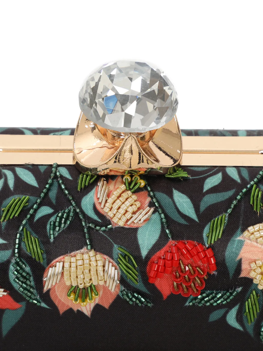 NR By Nidhi Rathi Black & Red Embellished Box Clutch