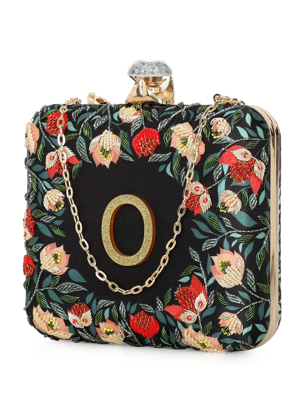 NR By Nidhi Rathi Black & Red Embellished Box Clutch