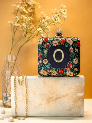 NR By Nidhi Rathi Black & Red Embellished Box Clutch