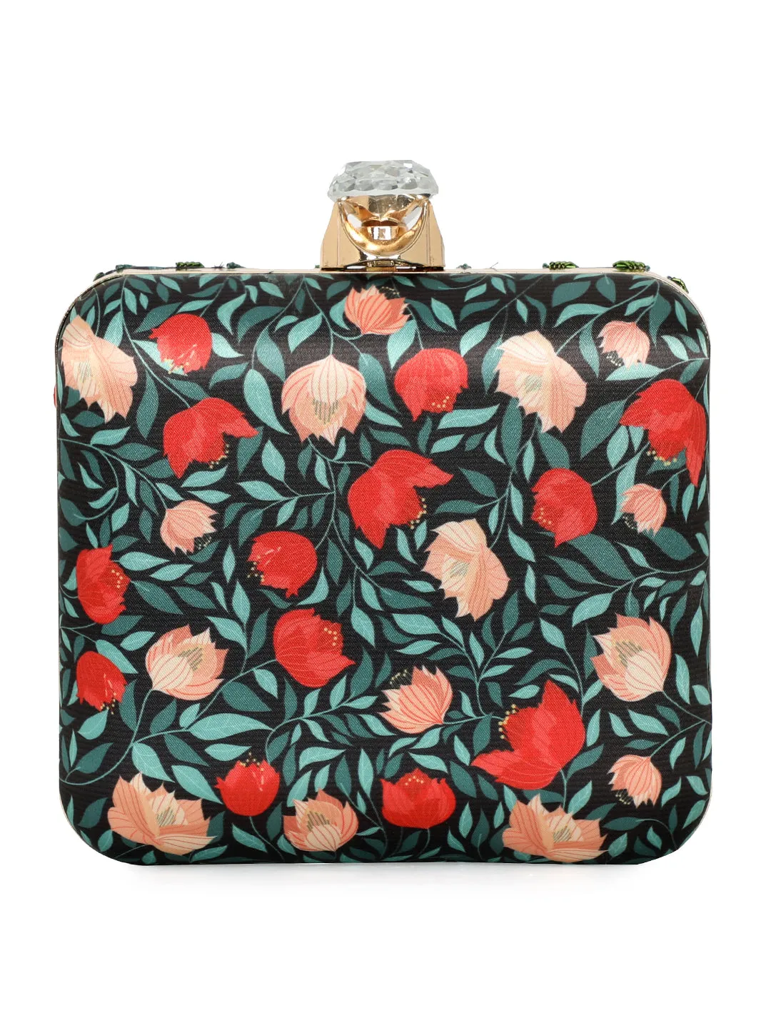 NR By Nidhi Rathi Black & Red Embellished Box Clutch