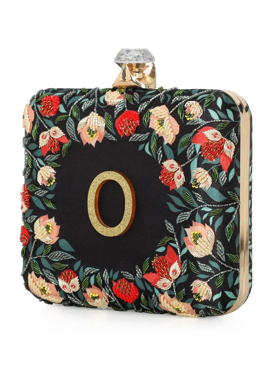 NR By Nidhi Rathi Black & Red Embellished Box Clutch