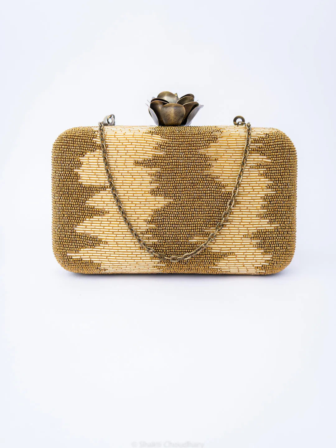 NR By Nidhi Rathi Copper-Toned Beige Embellished Box Clutch