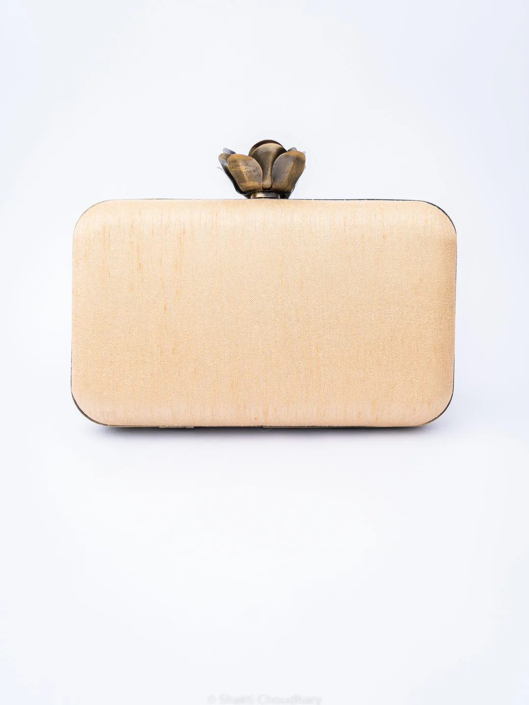 NR By Nidhi Rathi Copper-Toned Beige Embellished Box Clutch