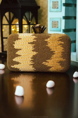 NR By Nidhi Rathi Copper-Toned Beige Embellished Box Clutch