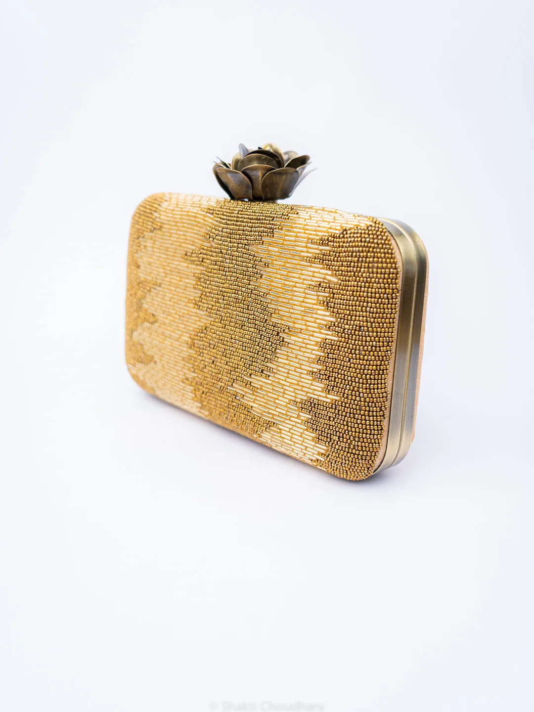 NR By Nidhi Rathi Copper-Toned Beige Embellished Box Clutch
