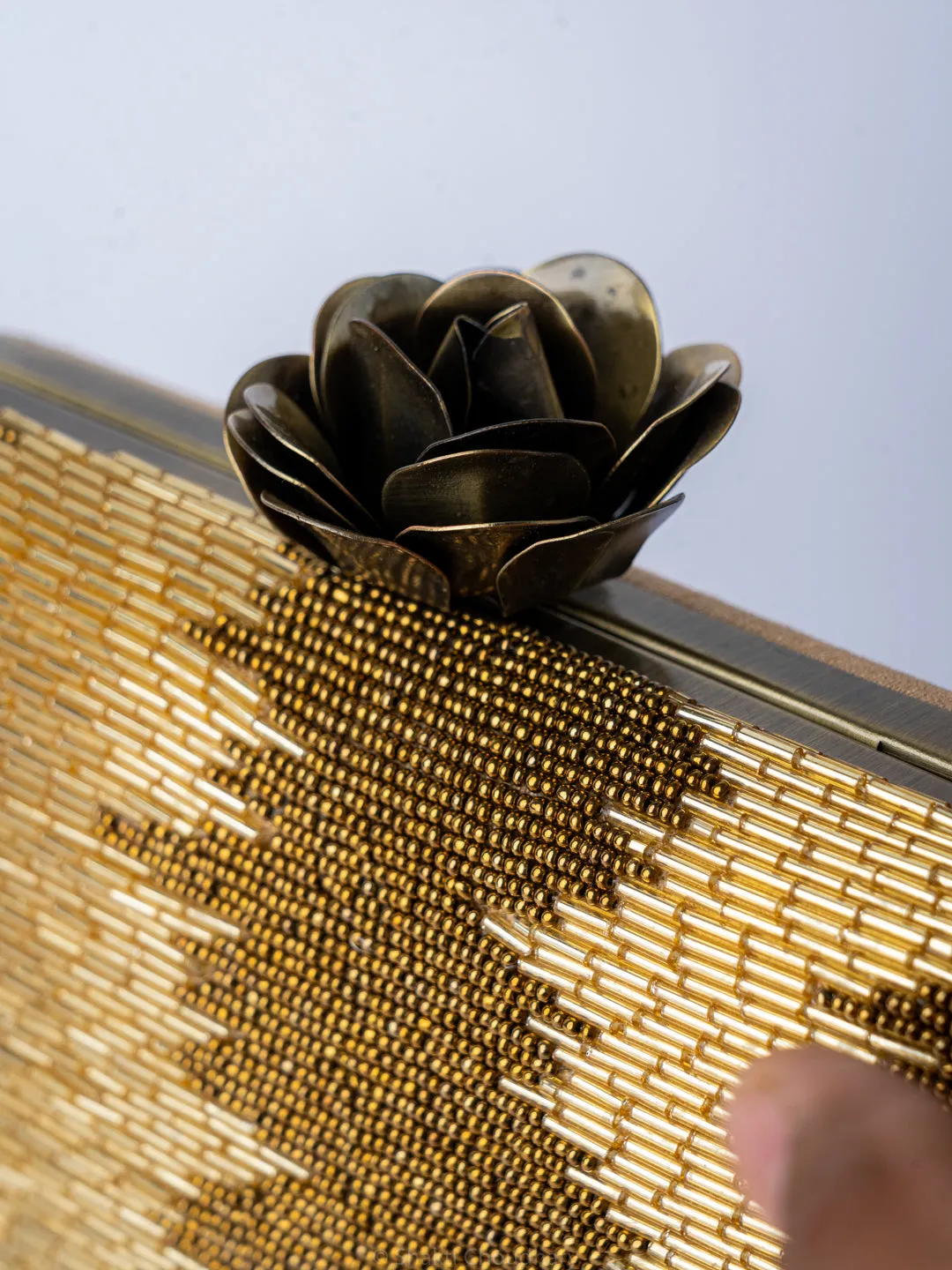 NR By Nidhi Rathi Copper-Toned Beige Embellished Box Clutch