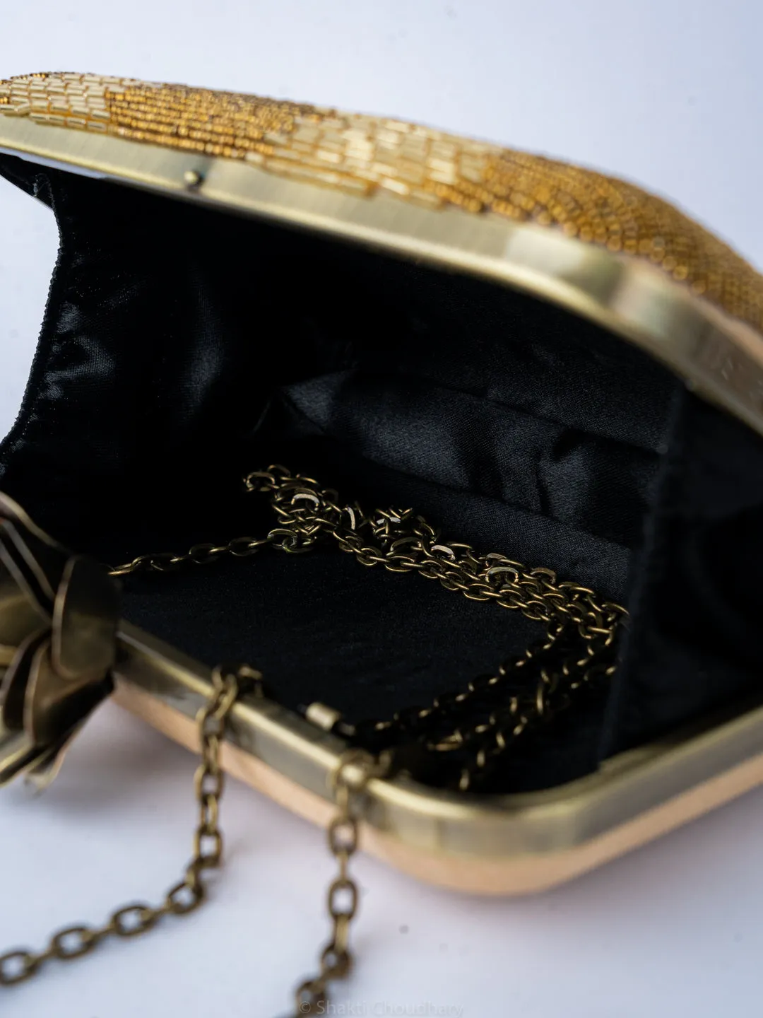 NR By Nidhi Rathi Copper-Toned Beige Embellished Box Clutch