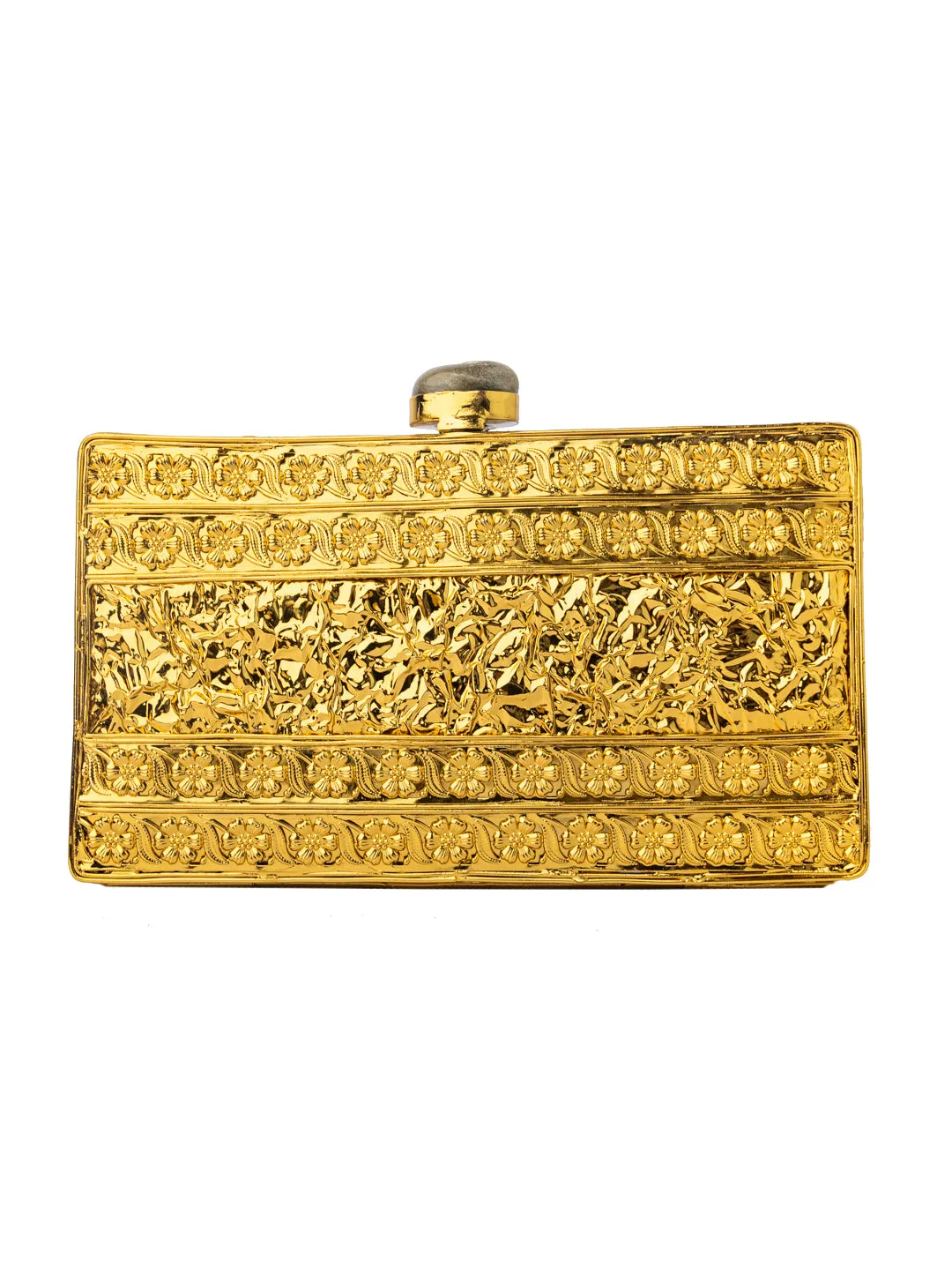NR By Nidhi Rathi Gold-Toned White Embellished Box Clutch
