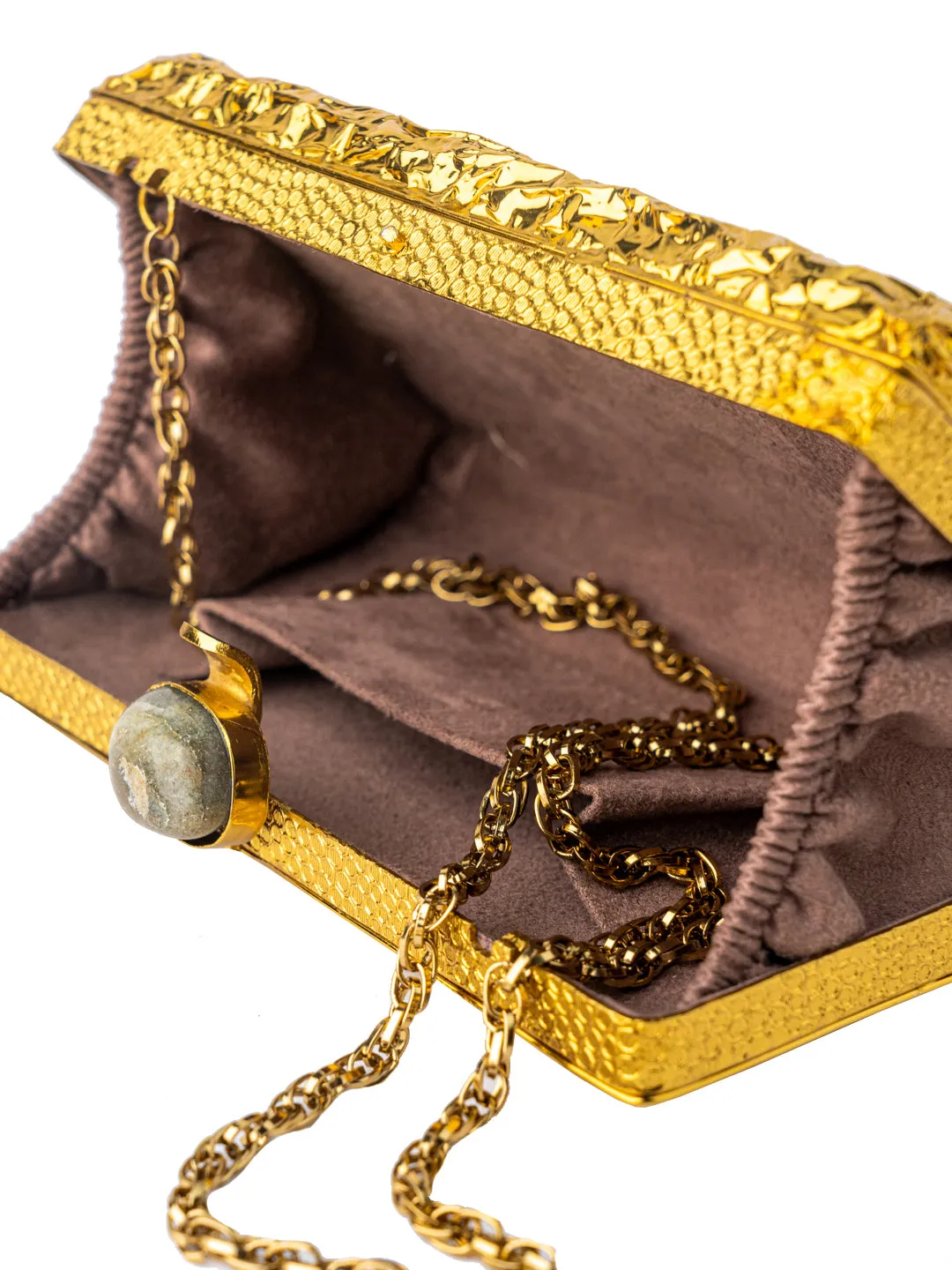NR By Nidhi Rathi Gold-Toned White Embellished Box Clutch