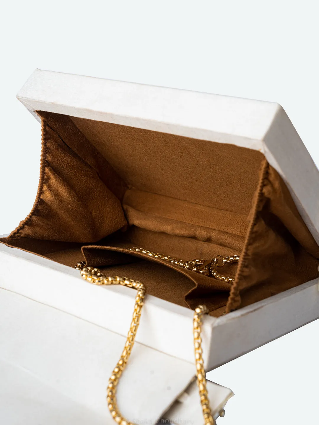 NR By Nidhi Rathi White Embellished Box Clutch
