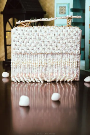 NR By Nidhi Rathi White Embellished Box Clutch